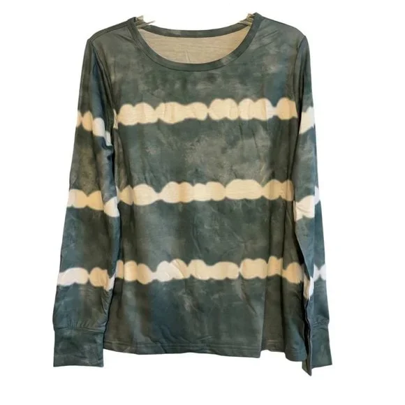 Tie-dyed Stripes Long Sleeve Shorts Lounge Set MEDIUM (606) - Picture 4 of 6